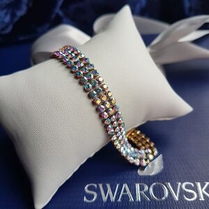 AUTHENTIC RARE Swarovski Gold Aurora Borealis Mesh Tennis Bracelet Vintage